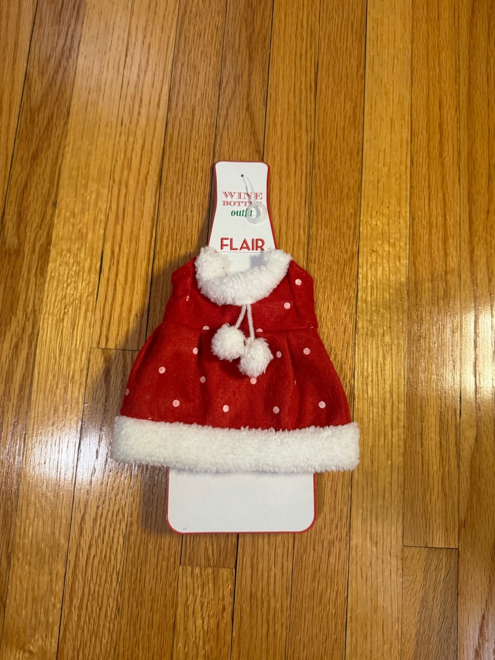 Flair Wine Bottle Dress Red White Polka Dot Fuzzy Trim New